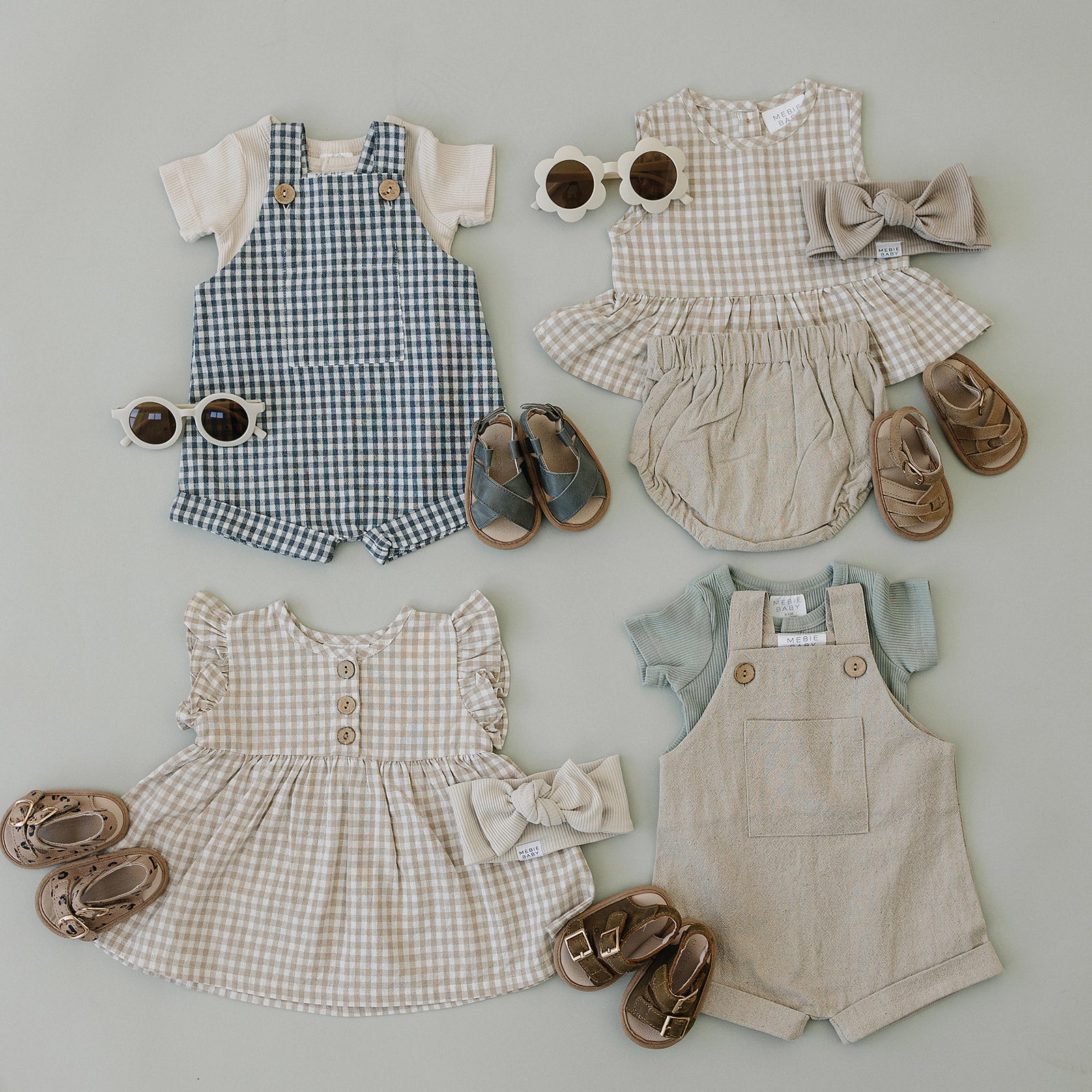 Gingham Short Linen Overalls Mebie Baby