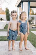 Navy Gingham Swim Shorts