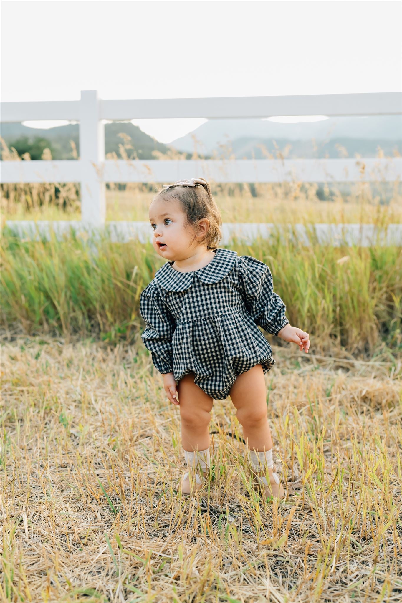 Gingham Peter Pan Collar Long Sleeve Bubble Romper