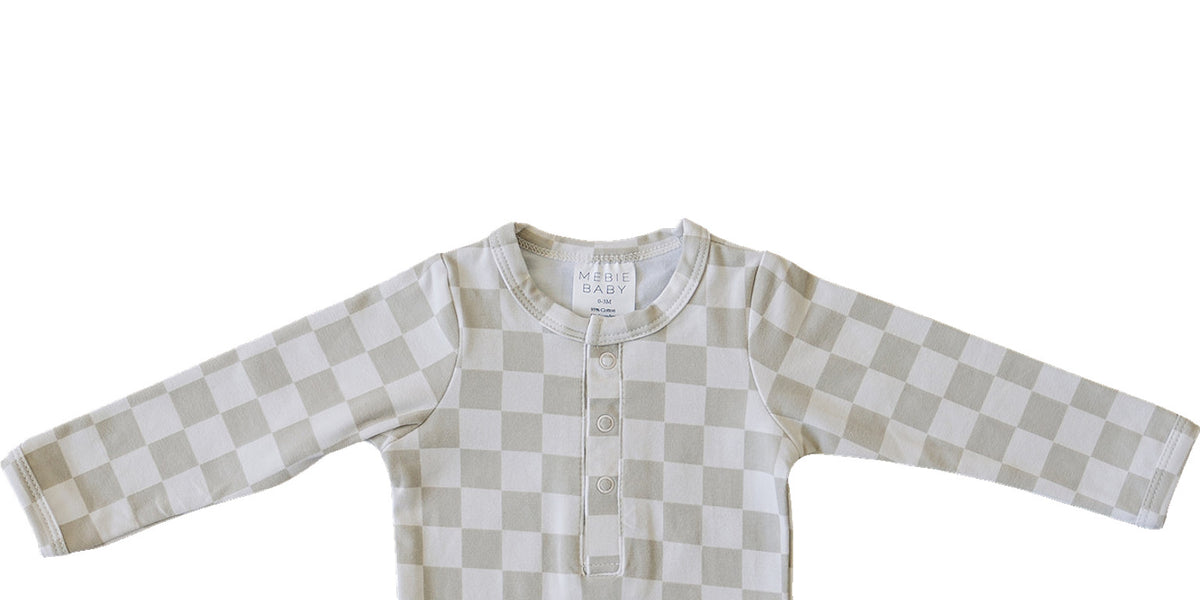Taupe Checkered Snap Long Sleeve Bodysuit, 3-6