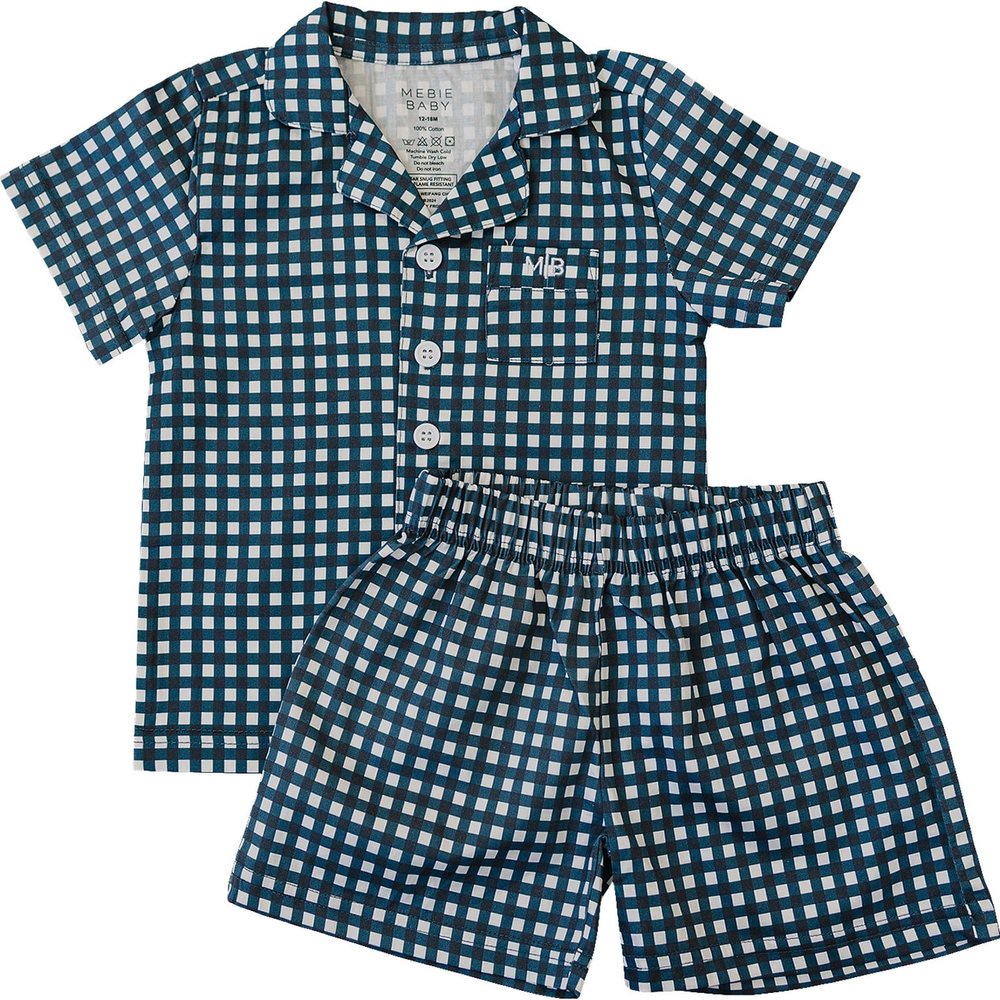 Navy Gingham Short Pajama Set