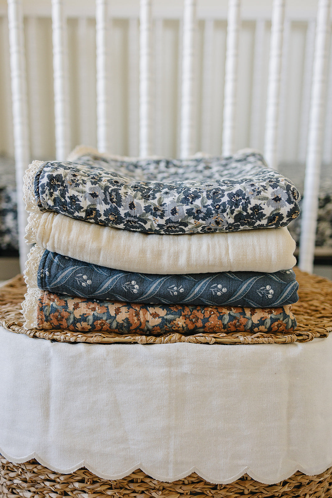 Liberty Floral + Coastal Plaid Lace Muslin Quilt