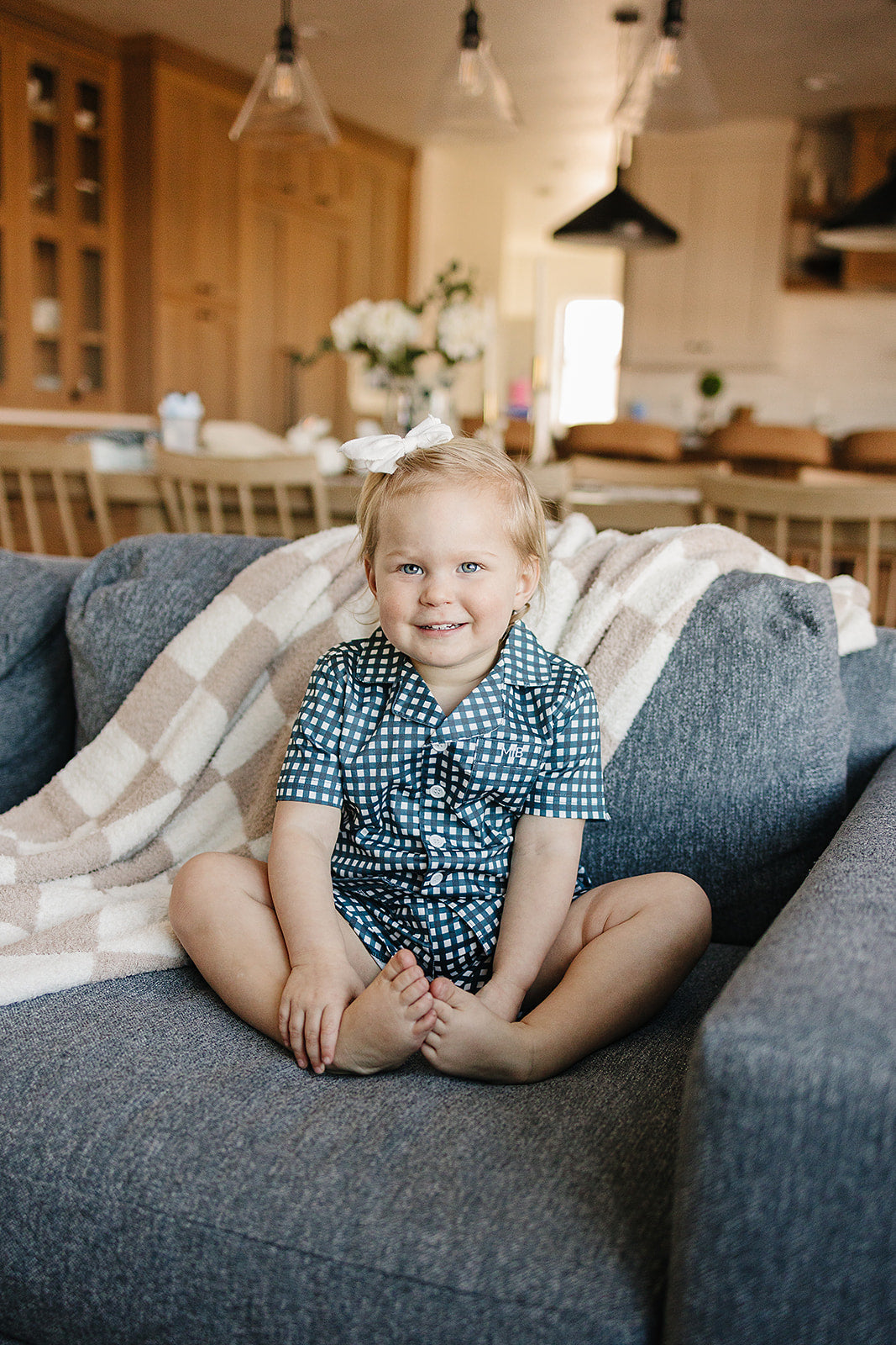 Navy Gingham Short Pajama Set