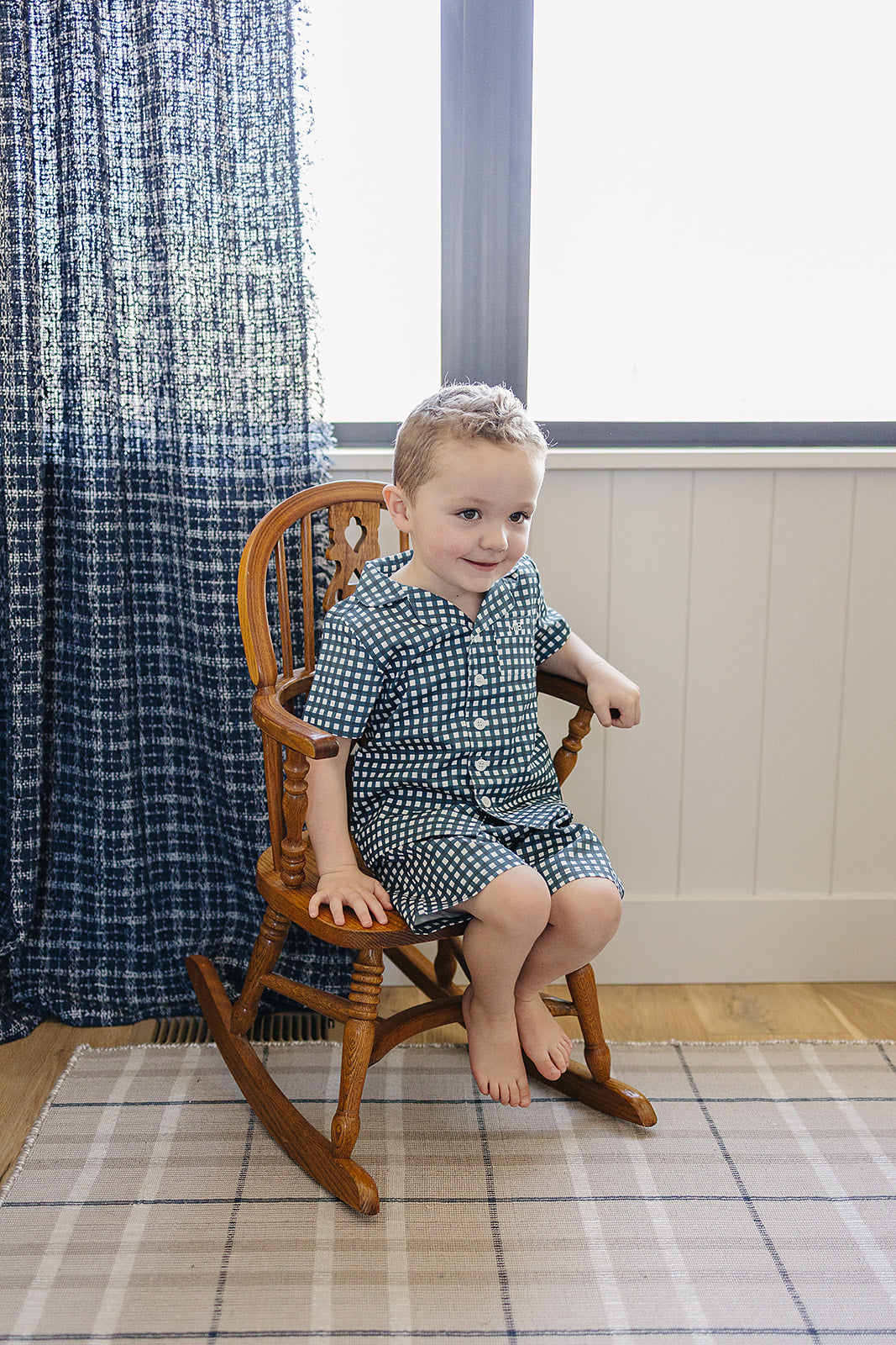 Navy Gingham Short Pajama Set