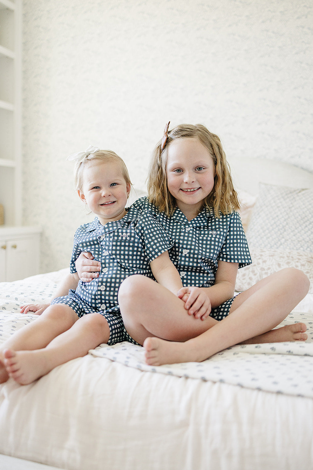 Navy Gingham Short Pajama Set