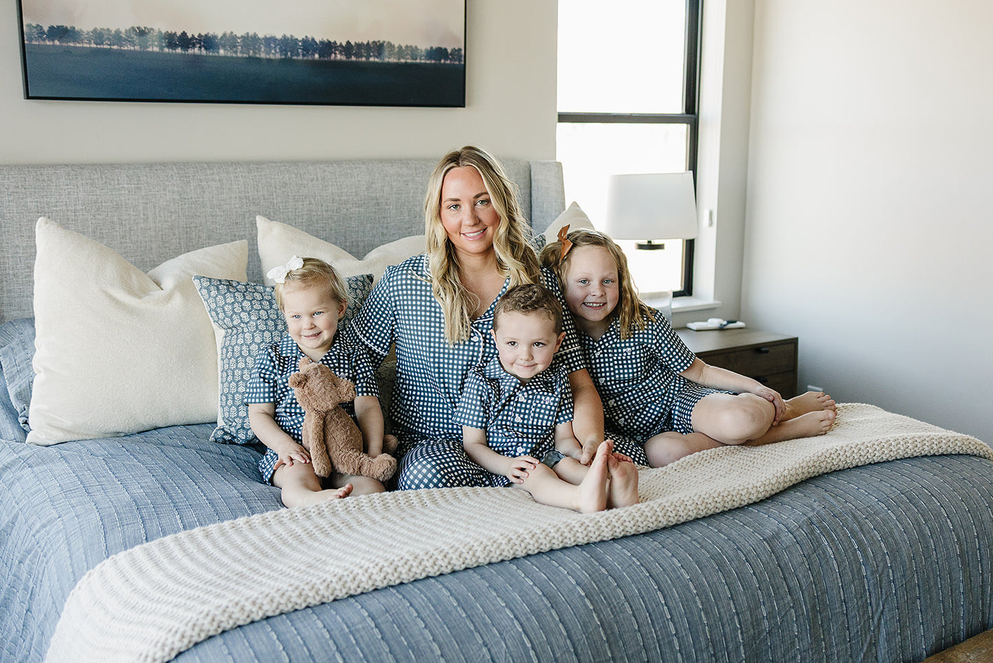 Navy Gingham Short Pajama Set