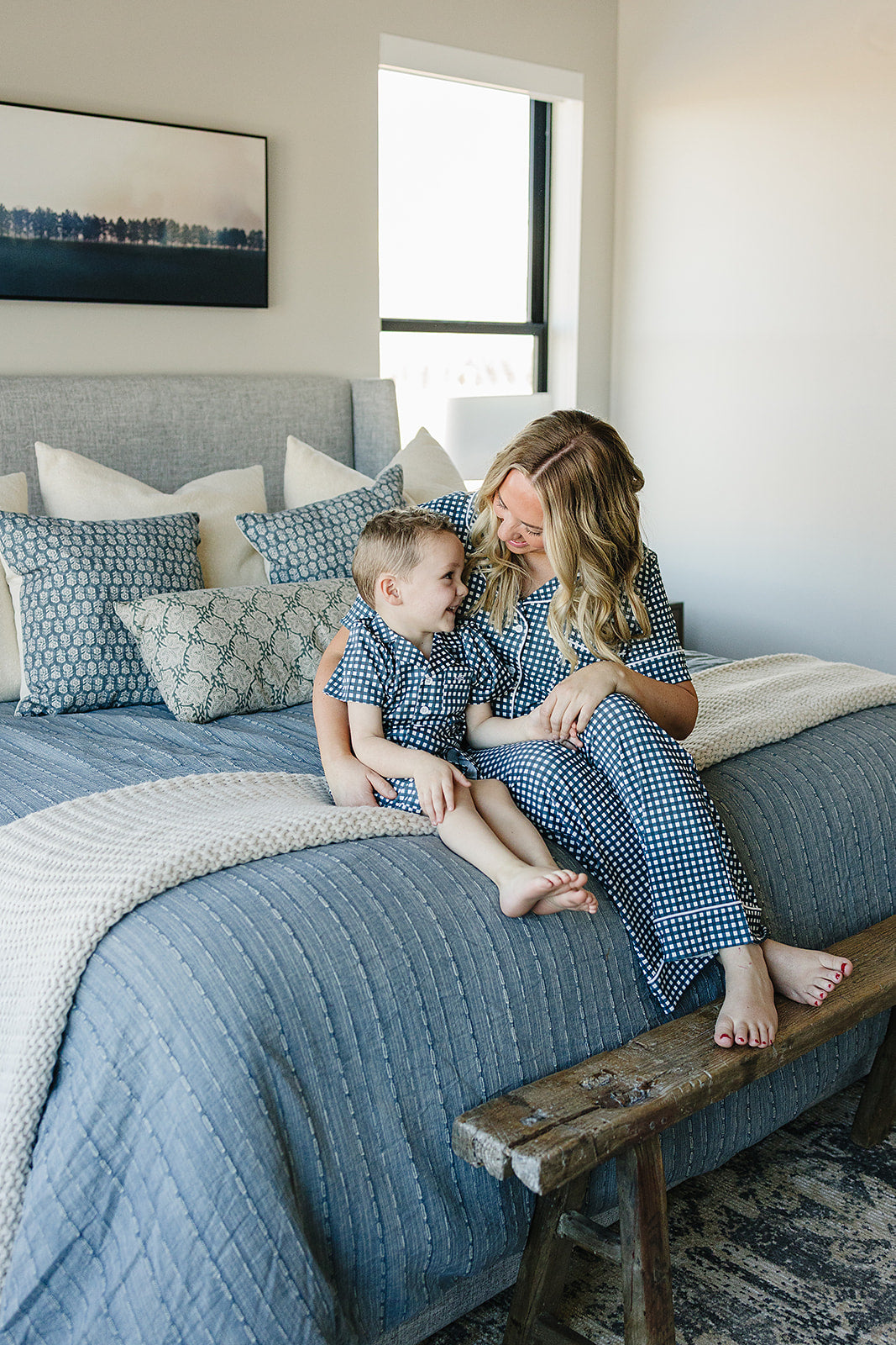 Women's Navy Gingham Pajama Set