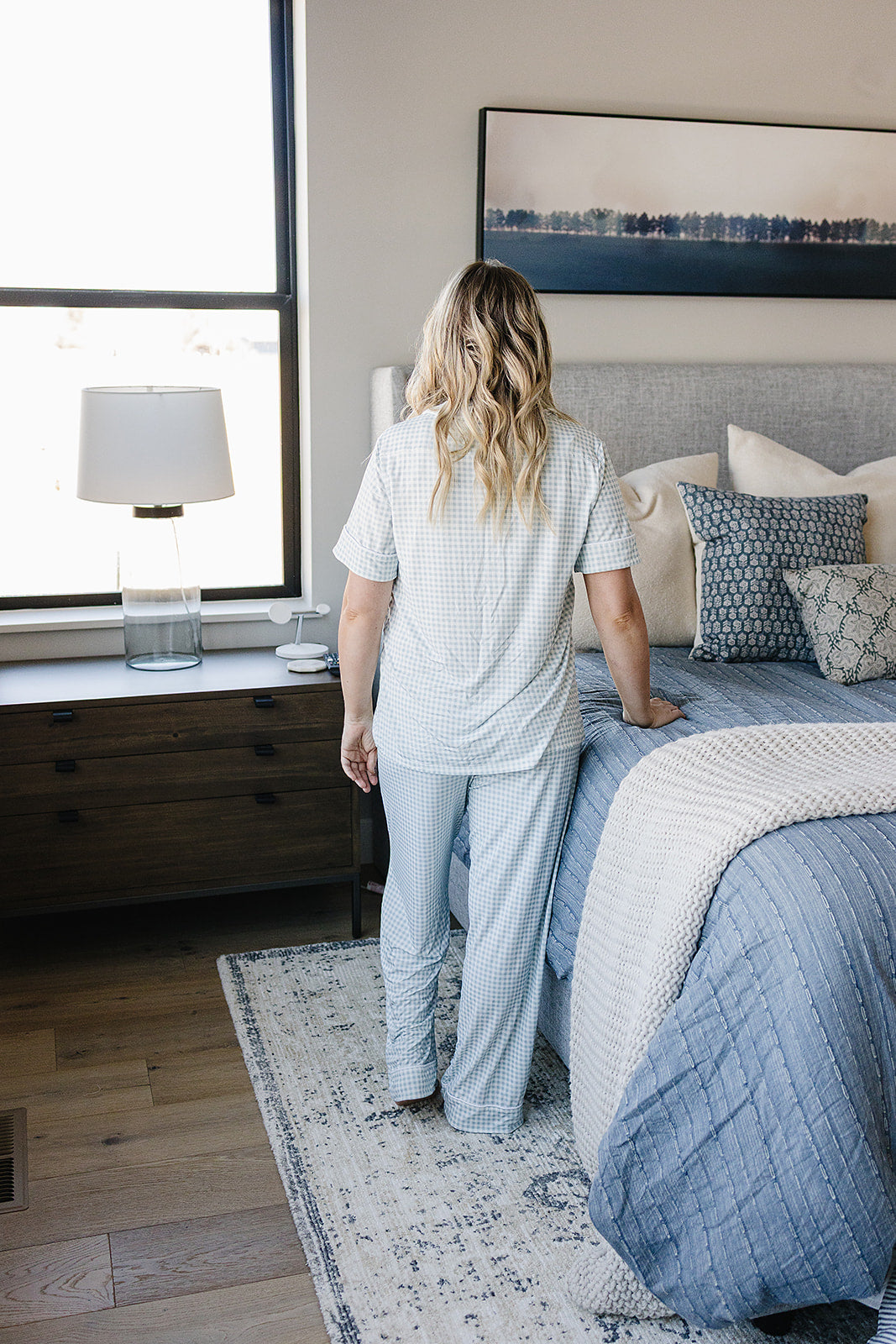 Women's Light Blue Gingham Pajama Set