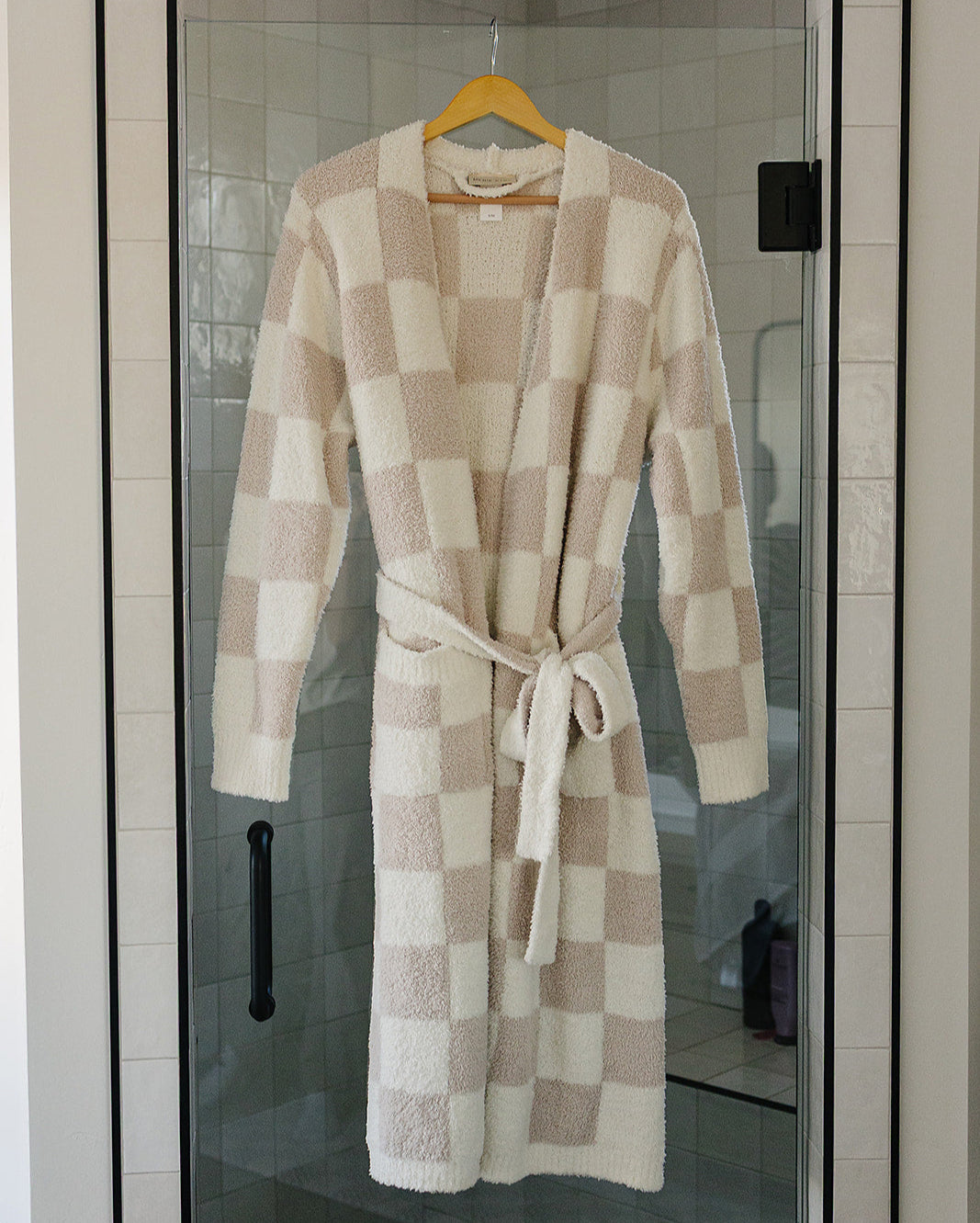 Women's Taupe Checkered Robe