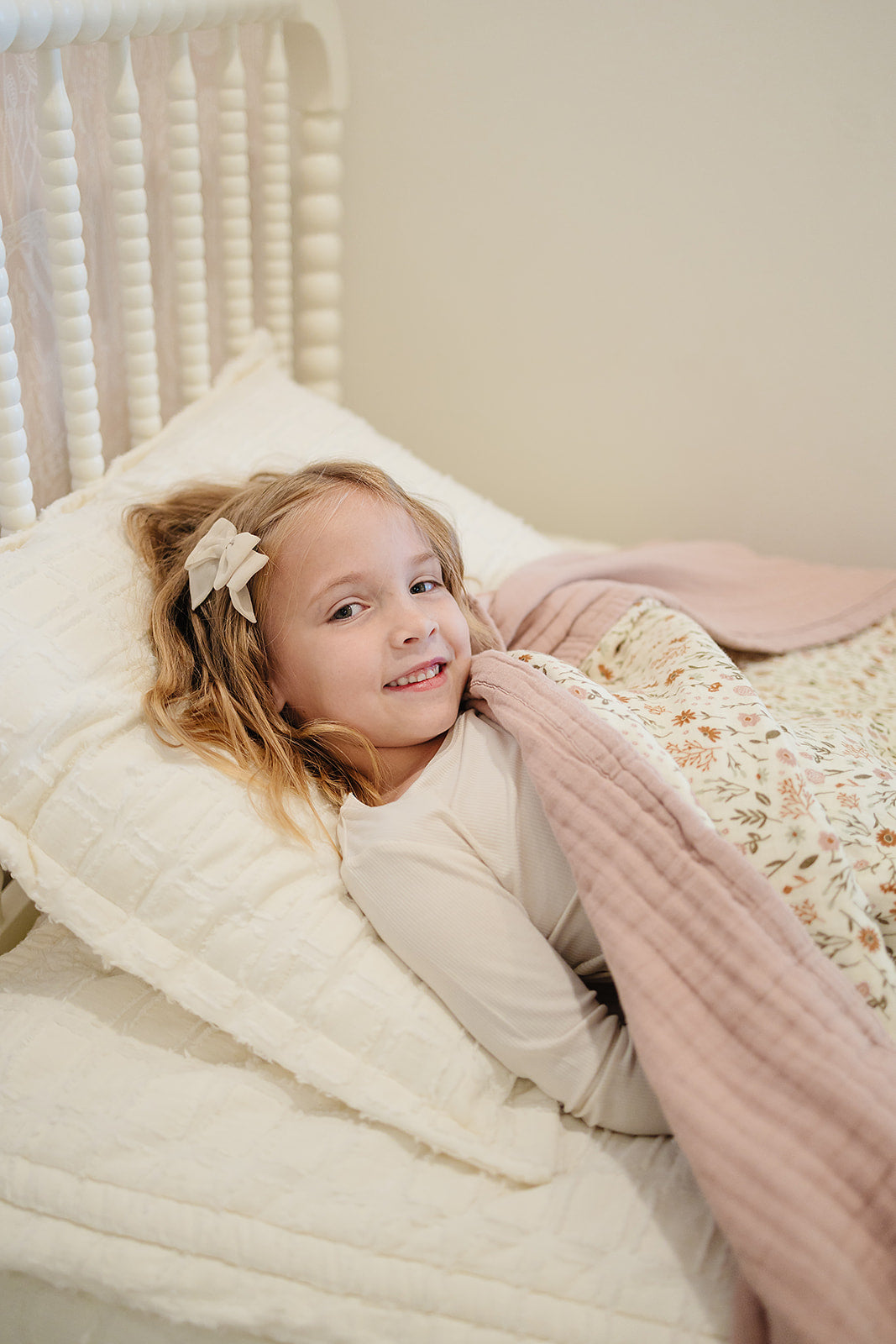 Meadow Floral + Dusty Rose Twin Muslin Quilt