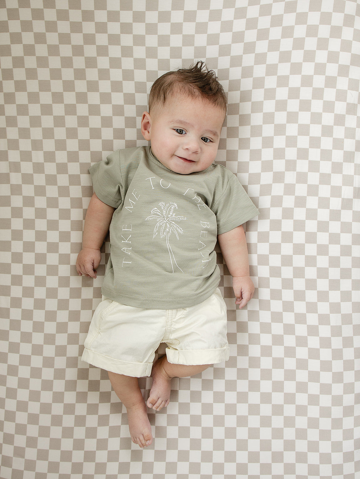 Taupe Checkered Bamboo Stretch Crib Sheet