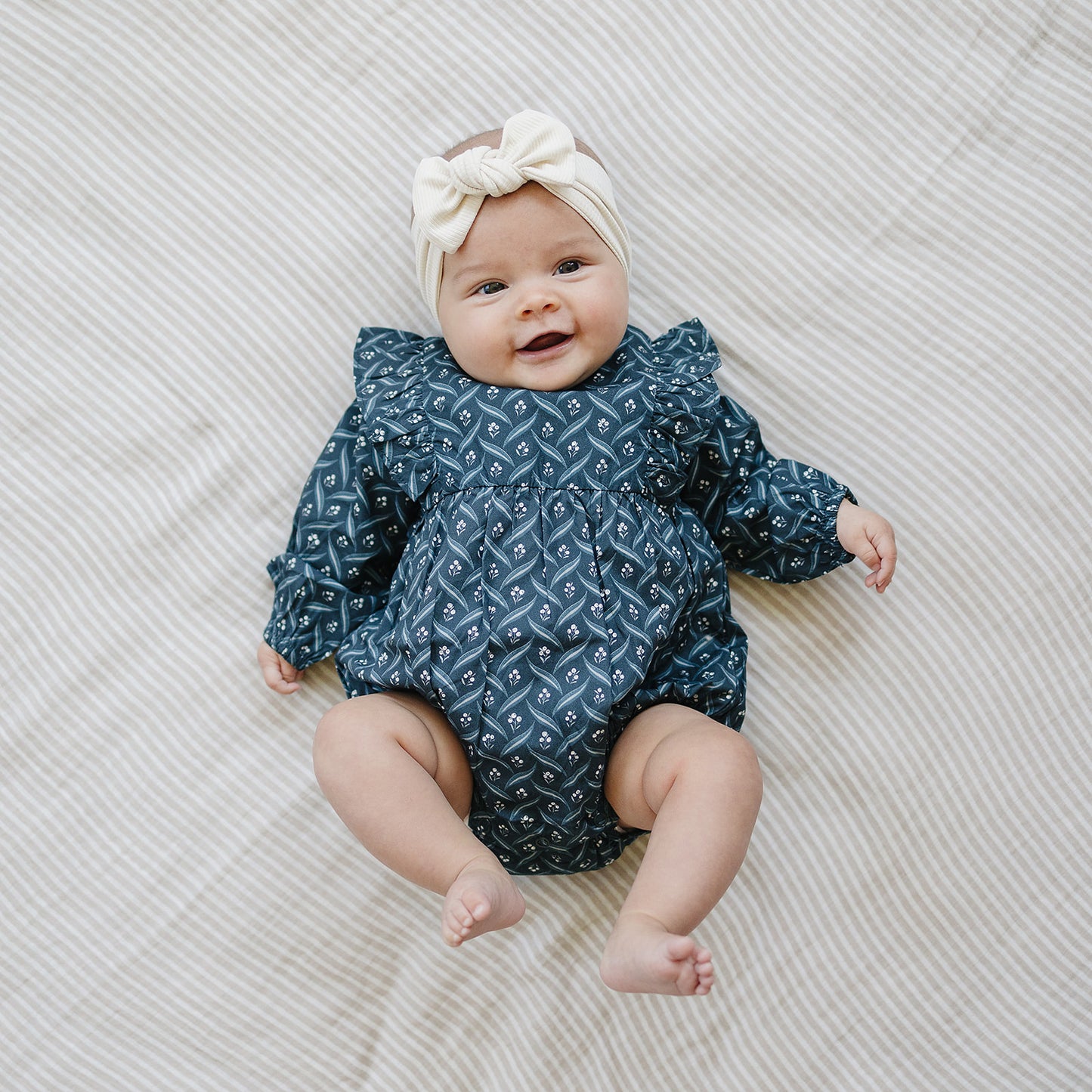 Navy Berry Long Sleeve Ruffle Bubble Romper