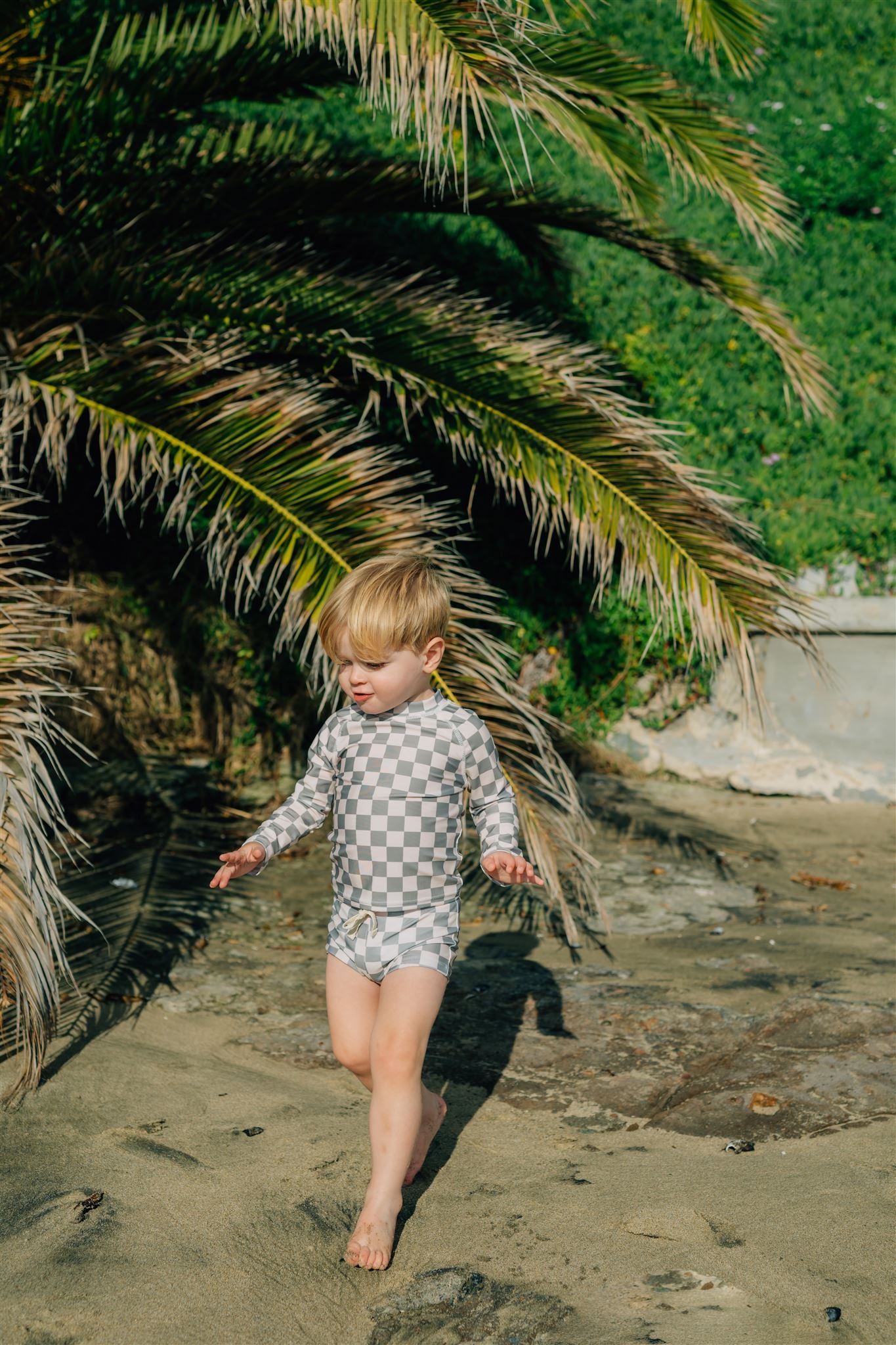 Light Green Checkered Long Sleeve Swim Set Mebie Baby