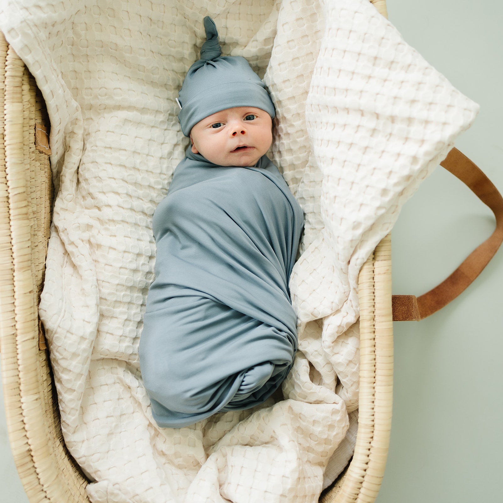 Dusty Blue Bamboo Hat OR Head Wrap Set Mebie Baby